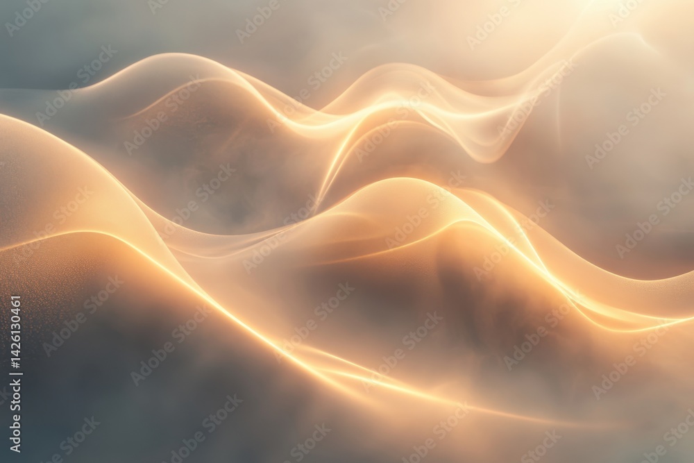 Poster gentle curves illuminated by soft light create a serene atmosphere in an abstract composition