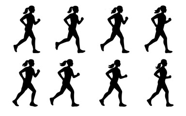 Running Woman Silhouettes Set Jogging Female Vector Icons