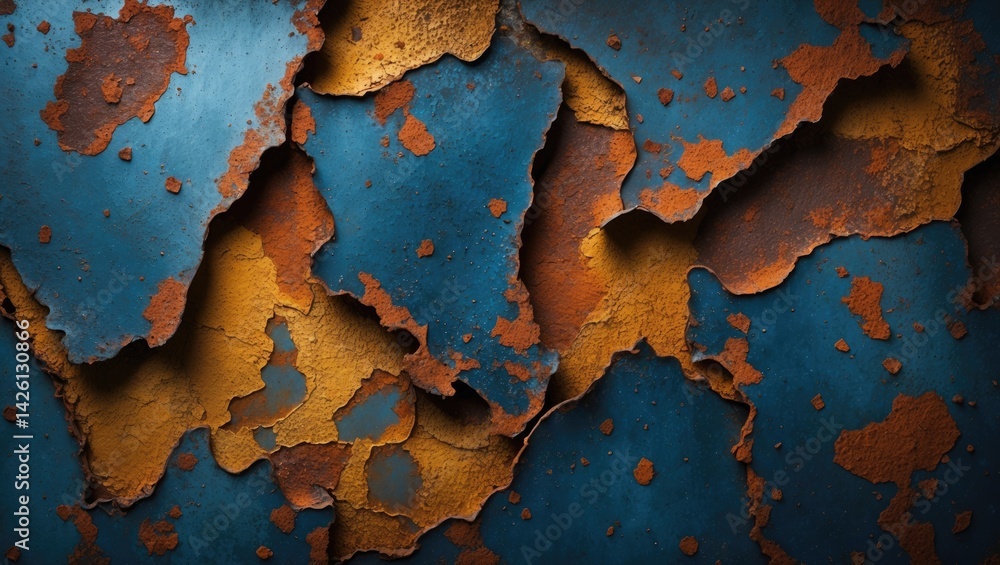 Poster rusty iron texture with sheet metal rust stains and pattern