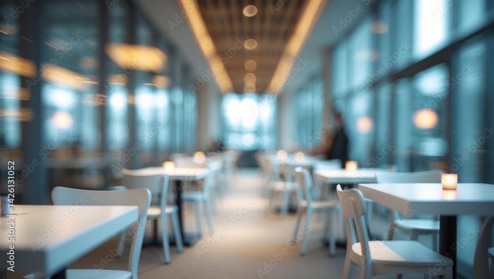 Aufkleber blurred background of office or building lobby with hallway corridor view towards empty entrance, gl