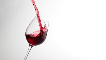 Rich red wine poured into glass, white backdrop, food photography, closeup