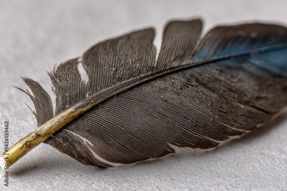 Leinwandbilder close-up of a feather showcasing intricate details of texture and color on a neutral background
