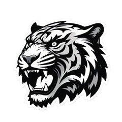 Obraz premium Roaring Tiger Head Silhouette Logo – Minimalist Vector, Bold Black on White