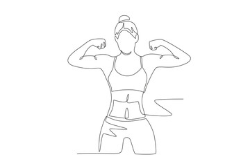 Woman bodybuilder concept one-line drawing