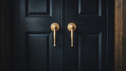 Obraz premium Black wooden door with a golden handle