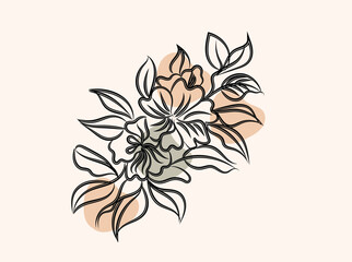 Elegant Line Art Floral Bouquet with Abstract Shapes