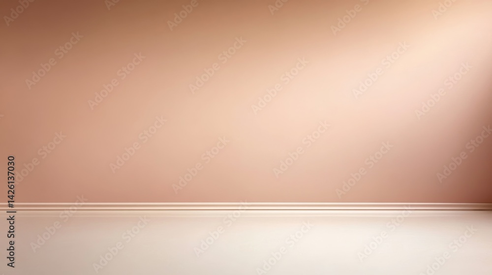 Poster a refined soft pink-to-beige gradient wall features a single gold geometric accent, creating an eleg