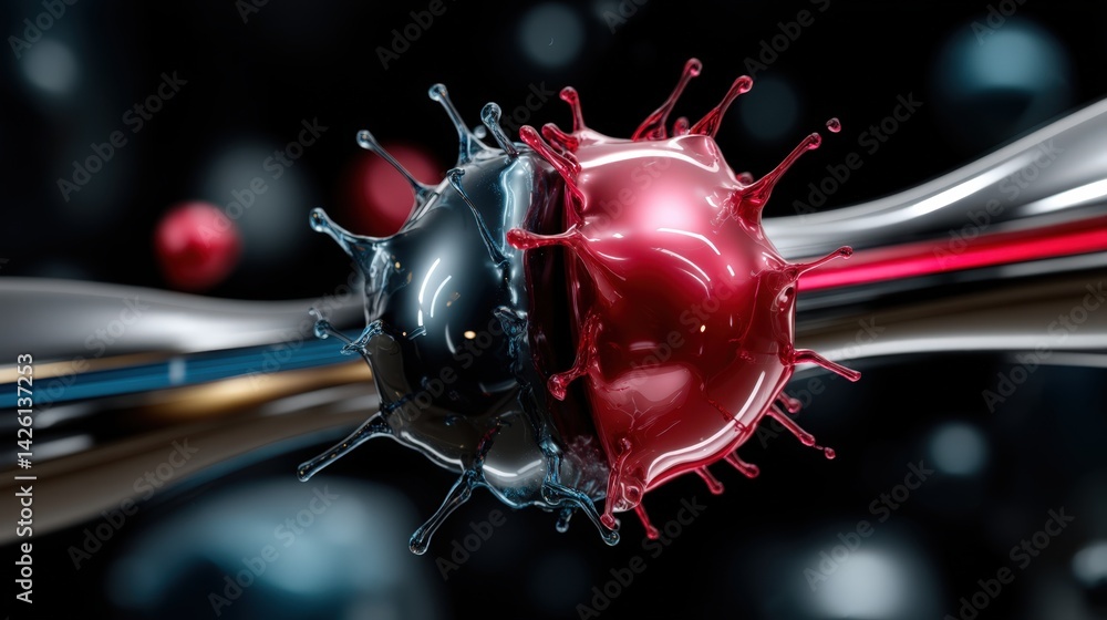 Aufkleber abstract red and blue liquid splash collision artistic visual digital rendering