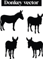 Donkey Animals in Various Poses Silhouettes