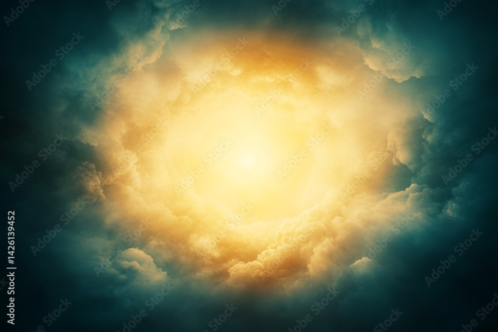 Aufkleber Glowing gateways open in a dreamy sky filled with radiant light and soft clouds, evoking a sense of wonder in the vast celestial space above