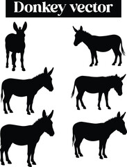 Donkey Animals in Various Poses Silhouettes