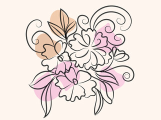 Elegant Line Art Floral Bouquet with Abstract Shapes