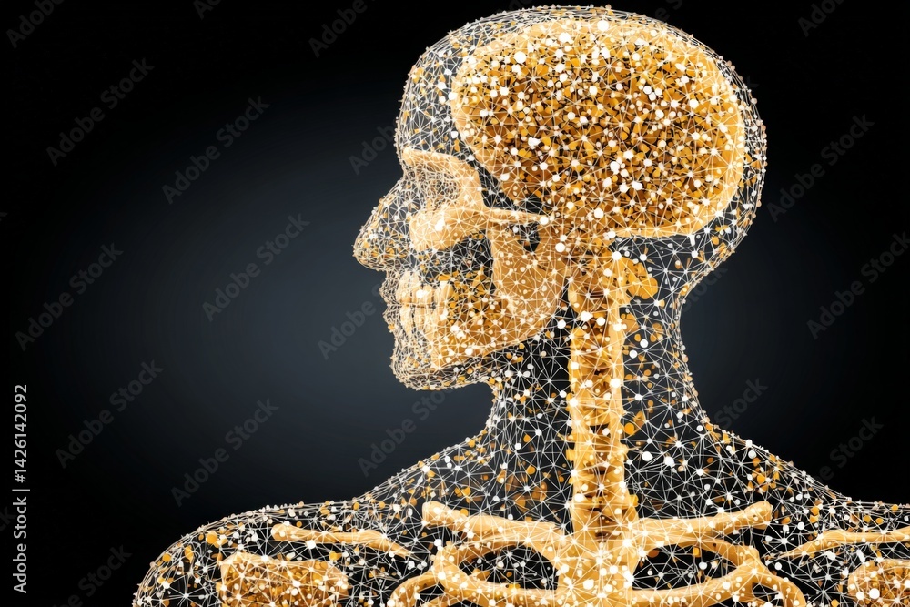Poster stunning digital representation of a human skeleton with intricate geometric patterns showcasing ana