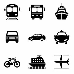 transportation vehicle icon collection black