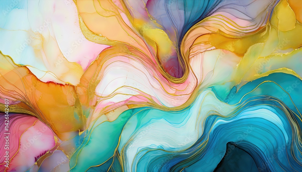 Poster marbled ink abstraction a symphony of cool tones and textures in an original artwork, creating a str