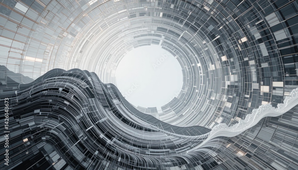 Poster dynamic abstract waves virtual environment digital artwork futuristic design aerial view conceptual 