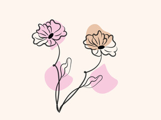 Elegant Minimalist Line Art Flowers with Abstract Shapes