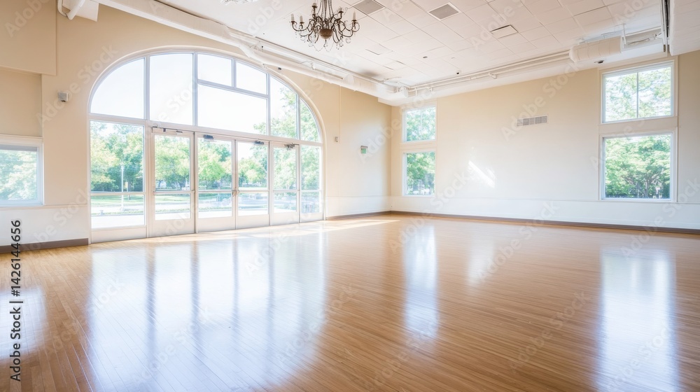 Aufkleber bright and spacious room features large arched windows that fill the space with natural light, showc