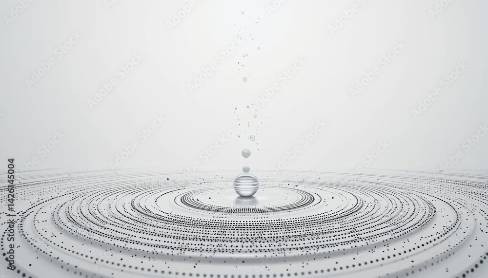 Aufkleber water droplet impact creating ripples on white surface abstract art minimalist design studio environ