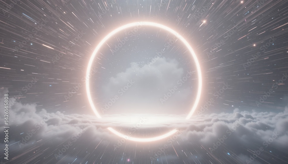 Poster cosmic burst of light illuminating clouds digital artwork ethereal environment dynamic perspective u