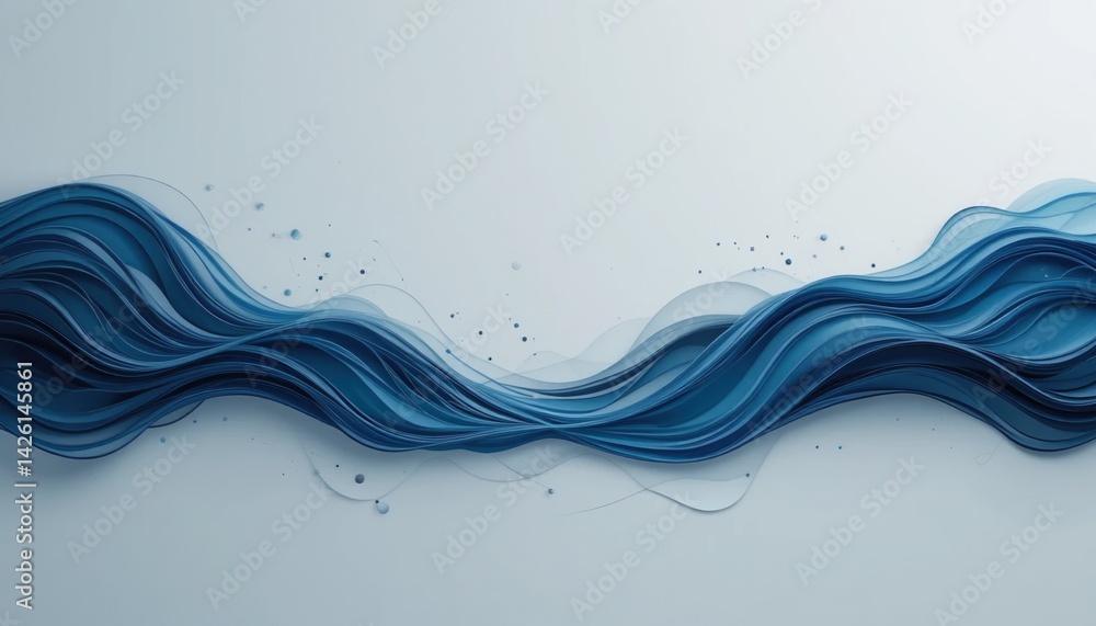 Poster flowing blue waves abstract design digital art minimalistic environment top-down viewpoint serenity 