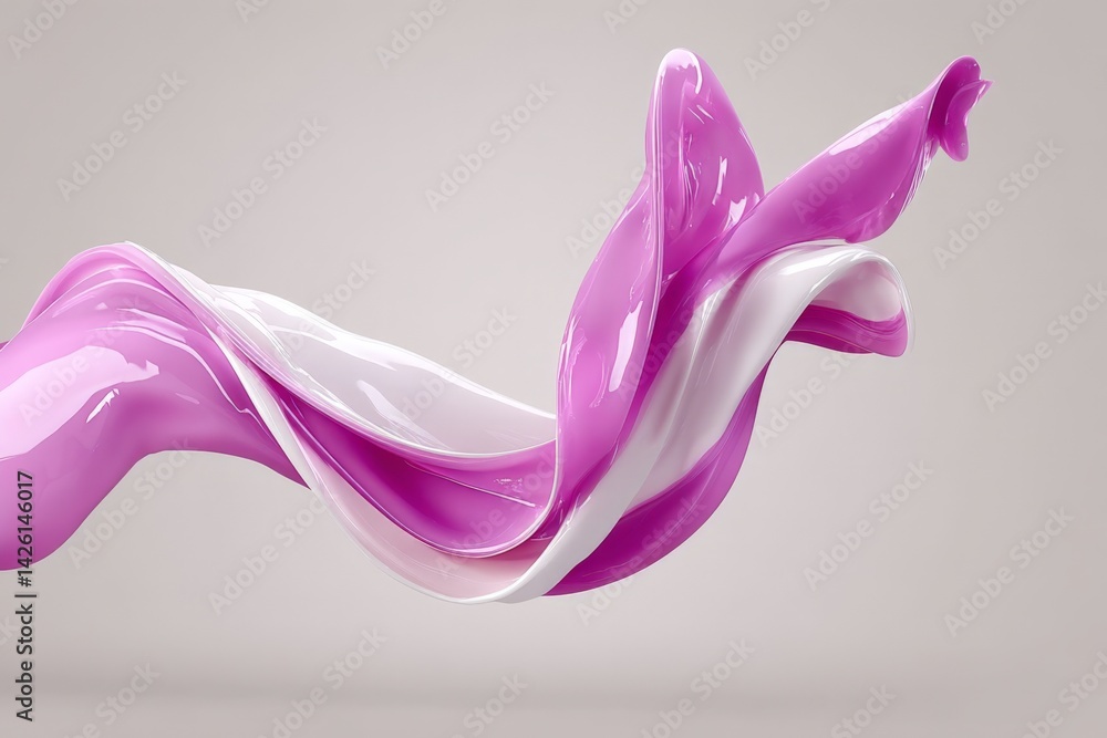 Poster Vibrant pink and white fluid swirls in an artistic display of color and motion captured in a minimalist setting