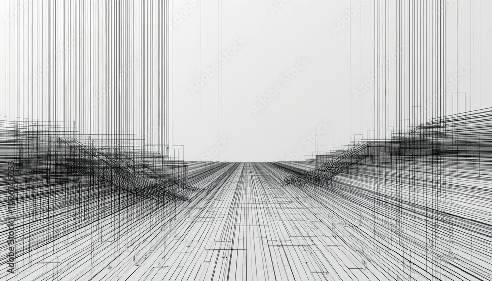 Poster abstract architectural lines creating depth perception urban landscape digital artwork minimalistic 