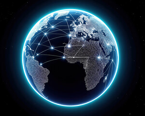 Naklejka premium digital globe with interconnected lines representing global connectivity and technology. network of data