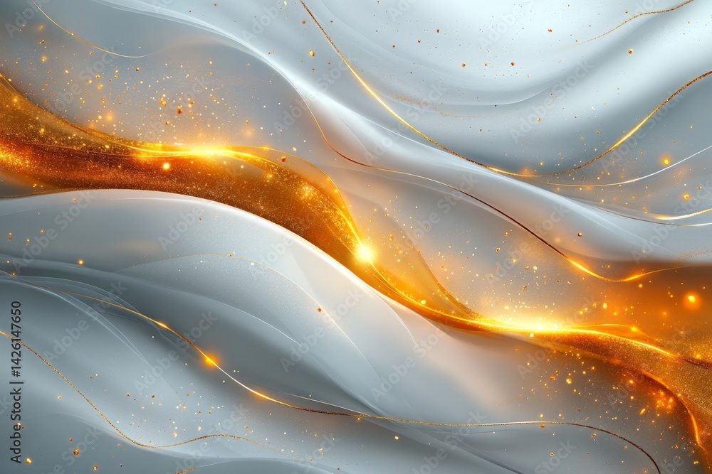 Poster Abstract waves of silver and gold create a captivating visual journey through smooth textures and flowing forms
