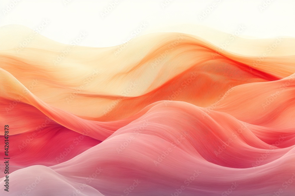 Poster Abstract representation of flowing waves in soft pastel colors at sunset capturing an ethereal atmosphere