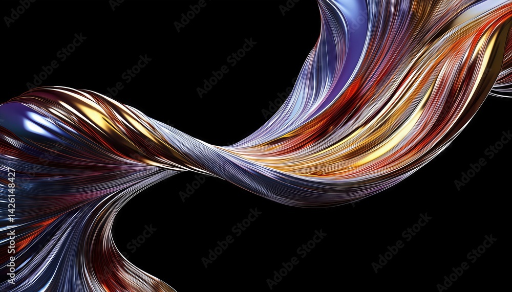 Poster metallic flow swirl wave a curvy abstraction of transparent metal elements in an intertwined motion,