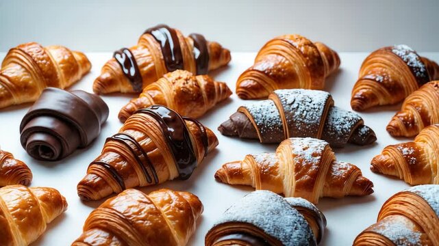 Group of croissants on a white isolated backdrop.