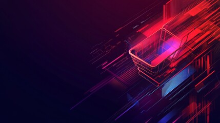 Revolutionary retail transformation incorporating stock: futuristic setting and shopping cart representing elevated shopping experiences, titled Android Revolt, an illustration