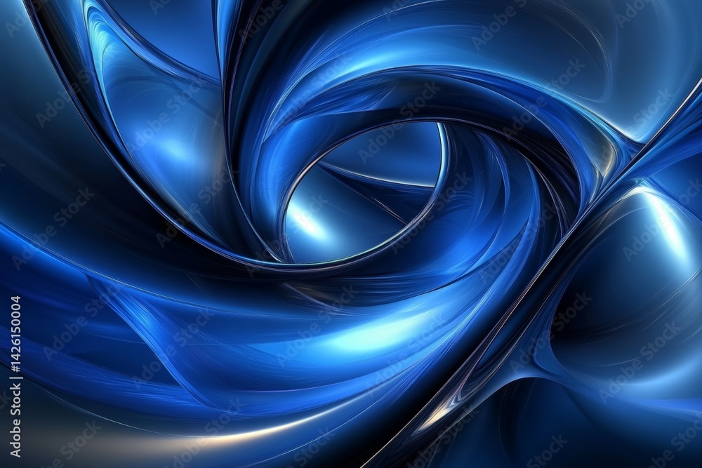 Poster swirling blue abstract design depicting motion and fluidity in an artistic interpretation of modern 