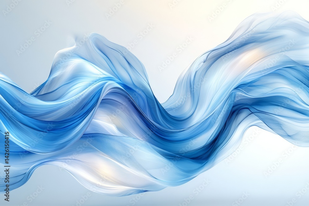 Aufkleber elegant blue and white fabric flowing gracefully in soft light, creating a serene atmosphere in abst