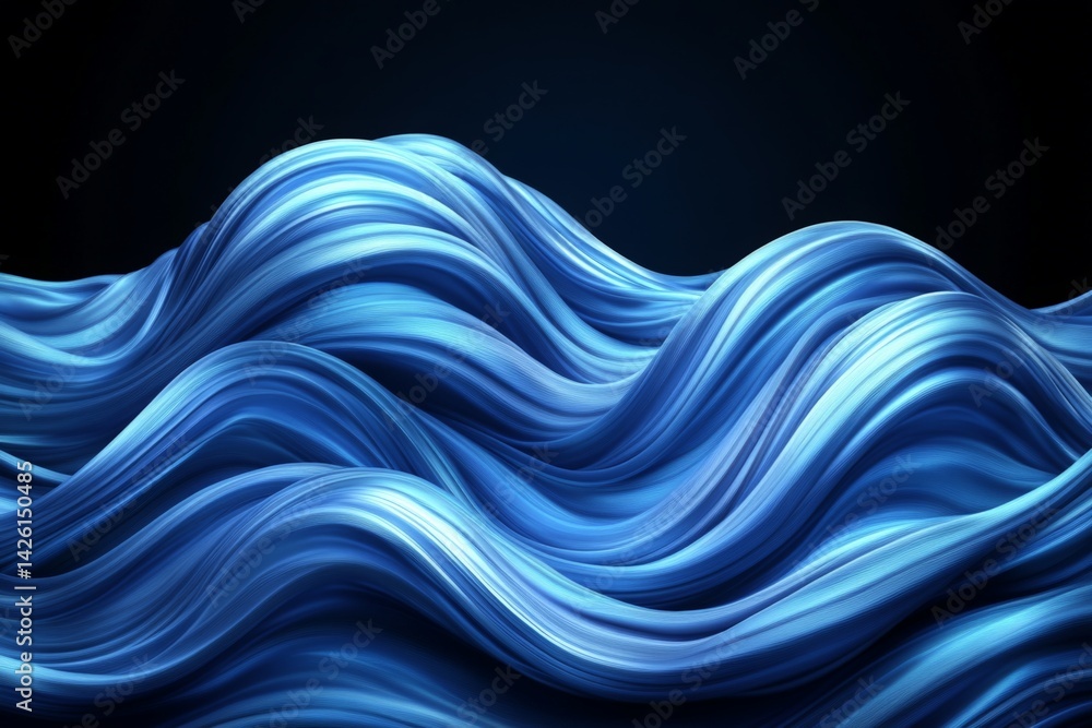 Poster Vibrant blue waves flowing smoothly in a dark background creating a calming ocean effect