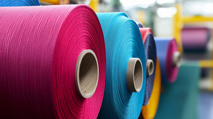 Colorful rolls of fabric arranged for textile production Generative AI