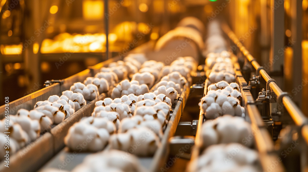 Leinwandbilder close-up view of cotton processing in a textile facility generative ai