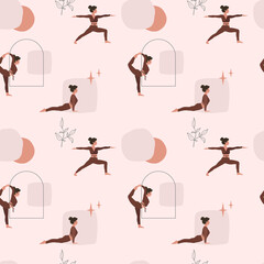 Abstract yoga exercise seamless pattern