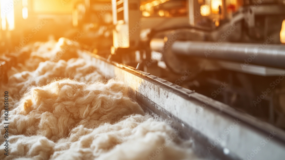 Poster detailed close-up of industrial textile processing generative ai