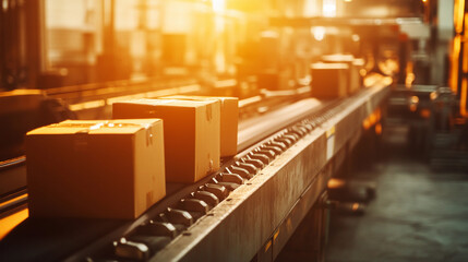 Industrial mill production line with glowing sunlight Generative AI