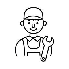 doodle icon of plumber with wrench.