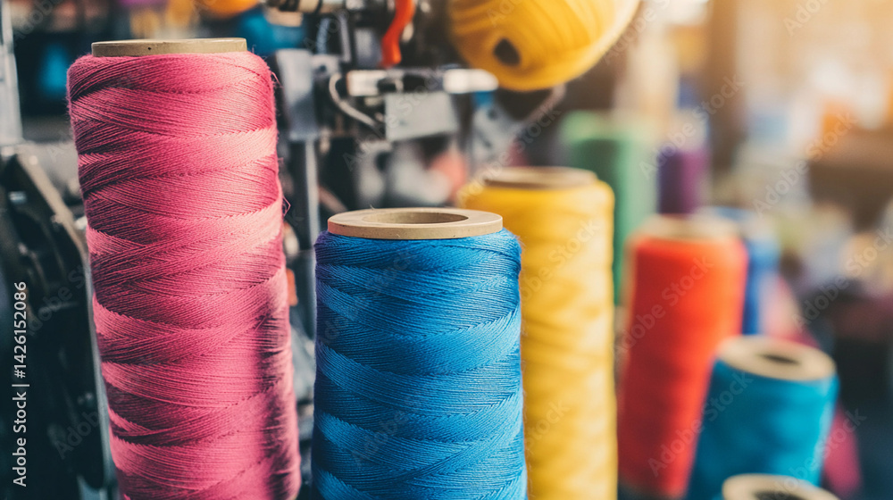 Aufkleber vibrant spools of thread in a colorful sewing studio generative ai