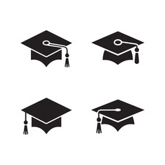 black graduation cap vector set modern stylish silhouette icons on white background