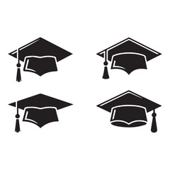 black graduation cap vector set modern stylish silhouette icons on white background