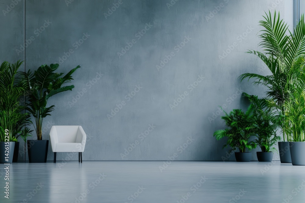 Aufkleber a sleek white chair sits under soft natural light, complemented by a textured concrete wall and lush