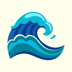 Stylized Ocean Wave Illustration with Varied Blue Tones on a Beige Background