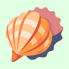 Two shells in peach and pink with stripes on a light green background