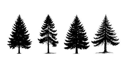 Fototapeta premium Pine tree silhouette collection of isolated evergreen trees for nature design forest art and decoration