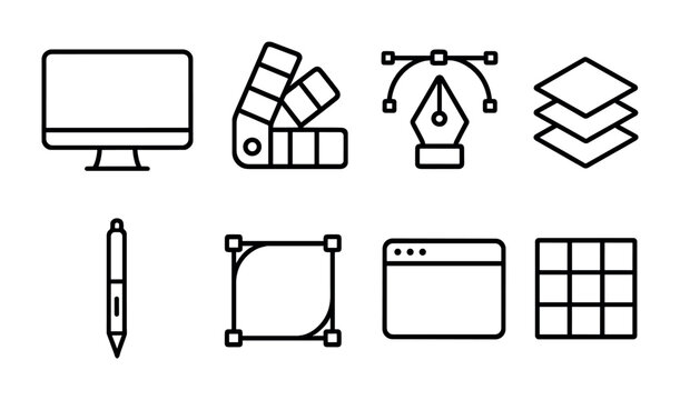 Graphic design tools icon set: linear style collection